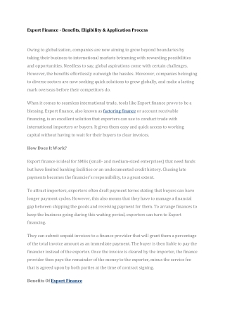Export Finance - Benefits, Eligibility & Application Process