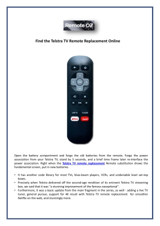Find the Telstra TV Remote Replacement Online