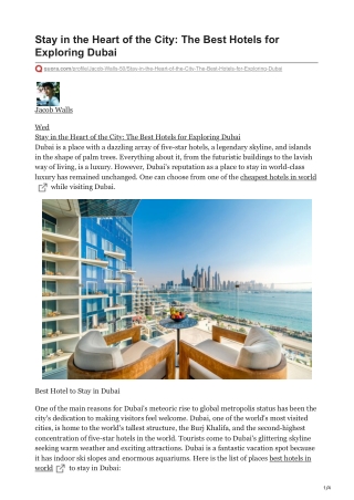 Stay in the Heart of the City The Best Hotels for Exploring Dubai