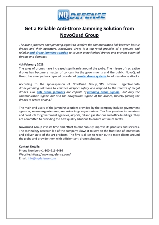 Get a Reliable Anti-Drone Jamming Solution from NovoQuad Group