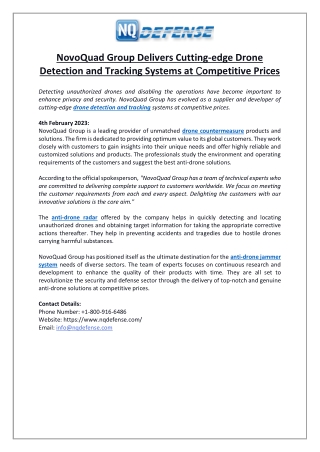 NovoQuad Group Delivers Cutting-edge Drone Detection and Tracking Systems at Competitive Prices