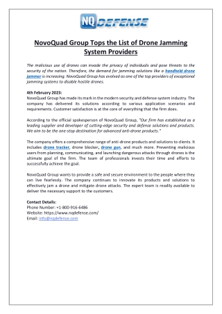 NovoQuad Group Tops the List of Drone Jamming System Providers