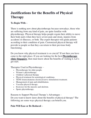 Justifications for the Benefits of Physical Therapy