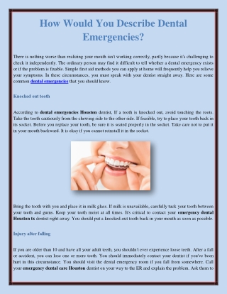 How Would You Describe Dental Emergencies?
