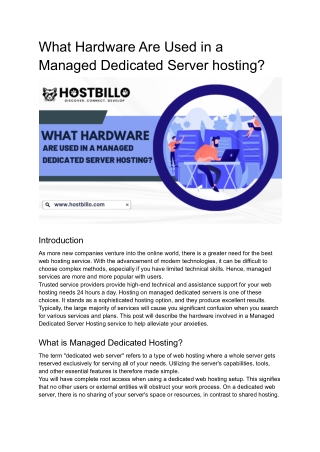 What Hardware Are Used in a Managed Dedicated Server hosting