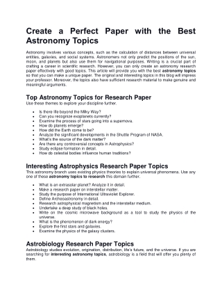85  Original Astronomy Topics to Create a Great Paper
