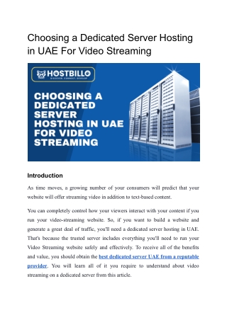 Choosing a Dedicated Server Hosting in UAE For Video Streaming