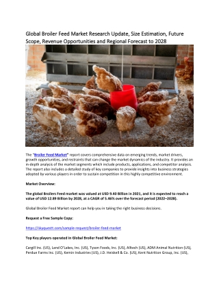 The “Broiler Feed Market” report covers comprehensive data on emerging trends.