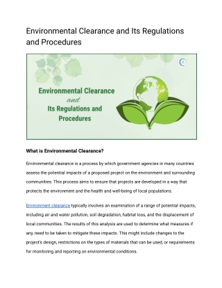 Environmental Clearance and Its Regulations and Procedures