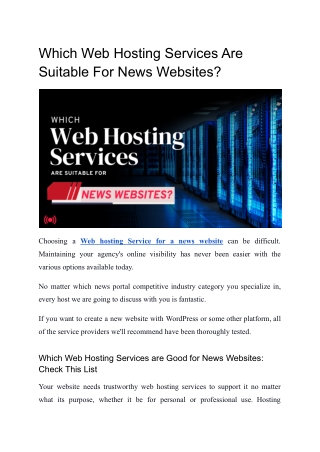 Which Web Hosting Services are Suitable for News Websites?