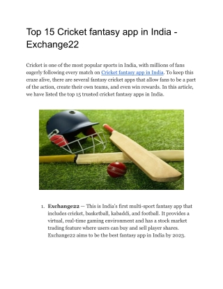 Top 15 Cricket fantasy app in India - Exchange22