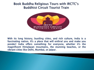 Book Buddha Religious Tours with IRCTC’s Buddhist Circuit Tourist Train