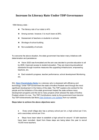 Increase In Literacy Rate Under TDP Governance