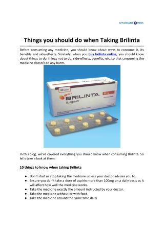 Things you should do when Taking Brilinta