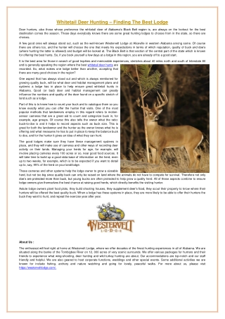 Whitetail Deer Hunting – Finding The Best Lodge