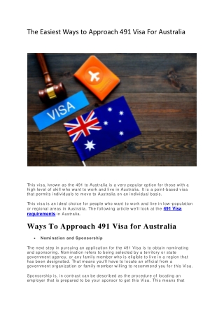 The Easiest Ways to Approach 491 Visa For Australia