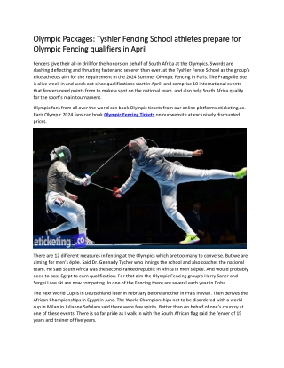 Olympic Packages Tyshler Fencing School athletes prepare for Olympic Fencing qualifiers in April