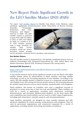 New Report Finds Significant Growth in the LEO Satellite Market (2021-2026)