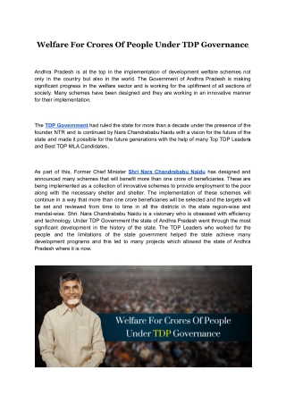 Welfare For Crores Of People Under TDP Governance