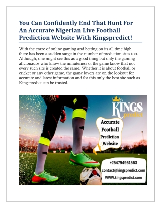 You Can Confidently End That Hunt For An Accurate Nigerian Live Football Prediction Website With Kingspredict