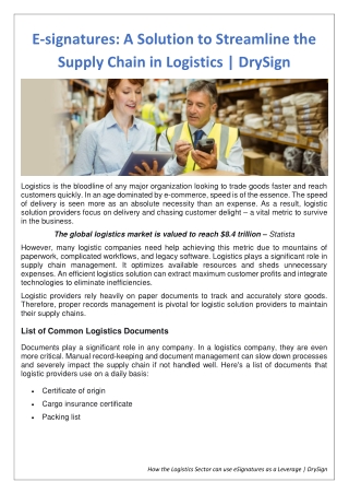 E-signatures: A Solution to Streamline the Supply Chain in Logistics | DrySign