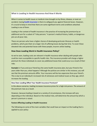 What Is Loading In Health Insurance And How It Works
