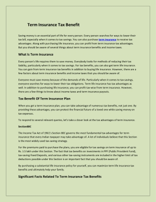 Term Insurance Tax Benefit