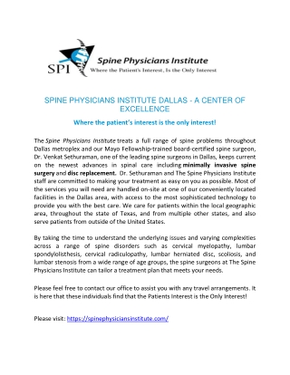 Spine Physicians Institute - Spine Surgeons in Dallas