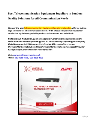 Best Telecommunication Equipment Suppliers in London - Quality Solutions for All Communication Needs
