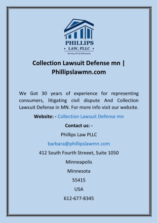 Collection Lawsuit Defense mn  Phillipslawmn