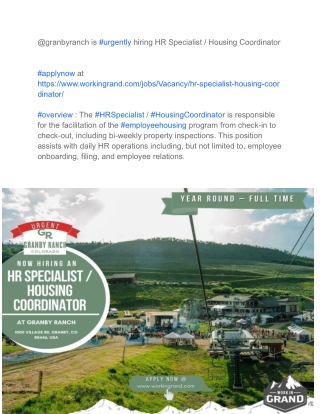 @granbyranch is #urgently hiring HR Specialist / Housing Coordinator