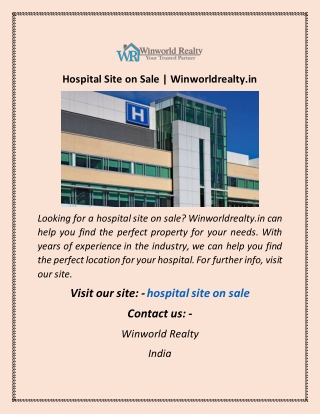 Hospital Site on Sale Winworldrealty in