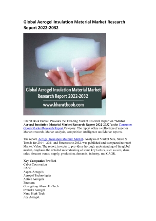 Global Aerogel Insulation Material Market Research Report 2022-2032