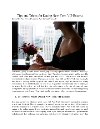 Tips and Tricks for Dating New York VIP Escorts