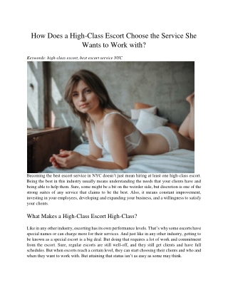 How Does a High-Class Escort Choose the Service She Wants to Work with