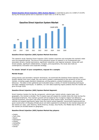 Gasoline Direct Injection (GDI) System Market to Observe Massive Growth by 2029.