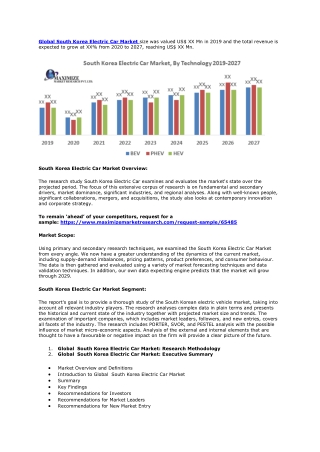 South Korea Electric Car Market- Industry Analysis and forecast 2027: Technology