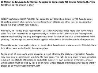 60 Million Dollar Avandia Settlement Reported to Compensate