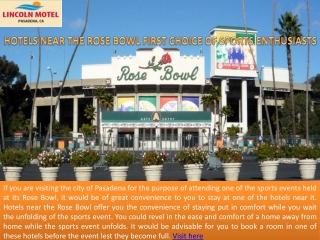 Hotels near the Rose Bowl – First Choice of Sports Enthusias