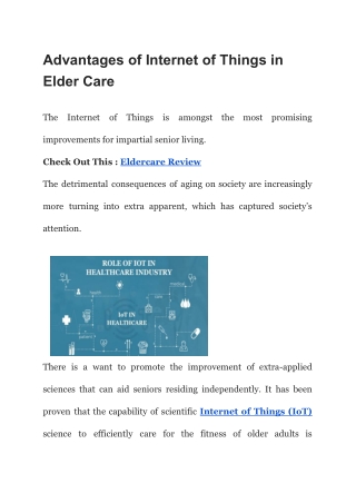 Advantages of Internet of Things in Elder Care