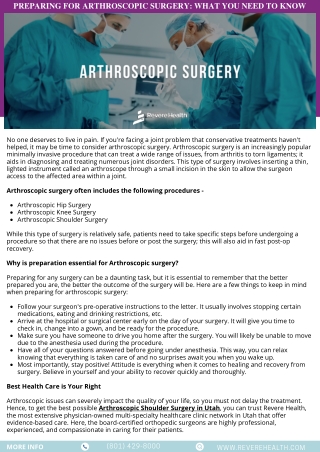 Preparing for Arthroscopic Surgery What You Need to Know.