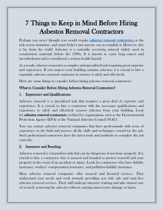 7 Things to Keep in Mind Before Hiring Asbestos Removal Contractors