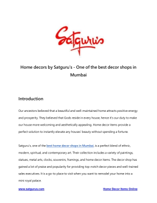 Home decors by Satguru’s - One of the best decor shops in Mumbai