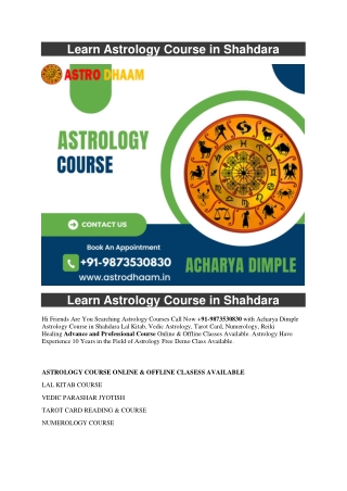 Learn Astrology Course in Shahdara  91-9873530830