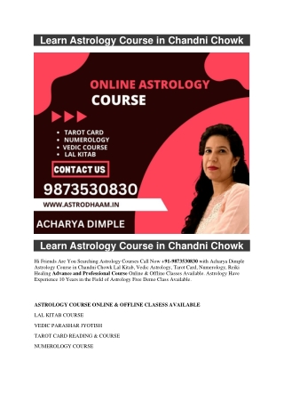 Learn Astrology Course in Chandni Chowk 91-9873530830