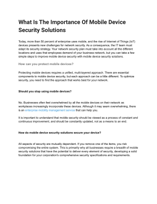 What Is The Importance Of Mobile Device Security Solutions