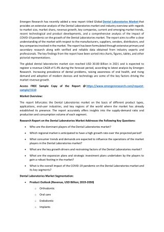 Dental Laboratories Market: A View of the Industry's Advancements 2030