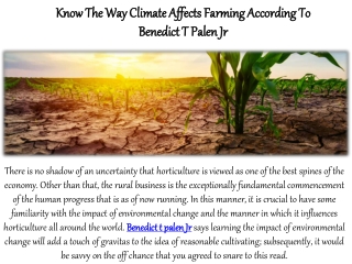 Know the way climate affects farming according to benedict t palen jr