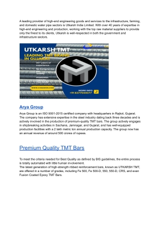 Utkarsh TMT- Leading TMT brand in Gujarat