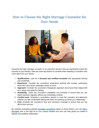 How to Choose the Right Marriage Counselor for Your Needs